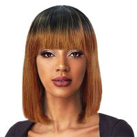 Short Human Hair Wig with Fringe for Women Straight Remy Hair Bob Wigs With Bangs Dark Brown Balayage Highlight Color