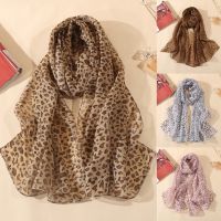 Women Autumn Printed Voile Leopard Chiffon Shawl Scarf / Ladies Fashion Long Soft Hijab / Muslim Head Wrap Scarves