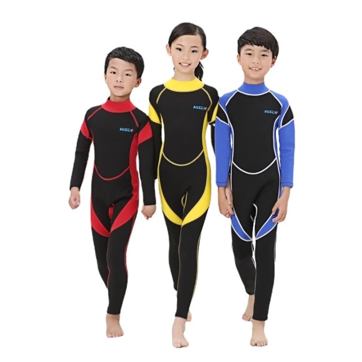 เว็ทสูทสำหรับเด็กดำน้ำสำหรับเด็กผู้ชายชุดดำน้ำยางนีโอพรีนขนาด3มม-ชุดว่ายน้ำเล่นเซิร์ฟ