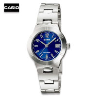 Velashop นาฬิกาข้อมือผู้หญิงคาซิโอ Casio   สายสแตนเลสสีเงิน หน้าปัดสีน้ำเงิน รุ่น LTP-1241D-2A2DF, LTP-1241D-2A2, LTP-1241D