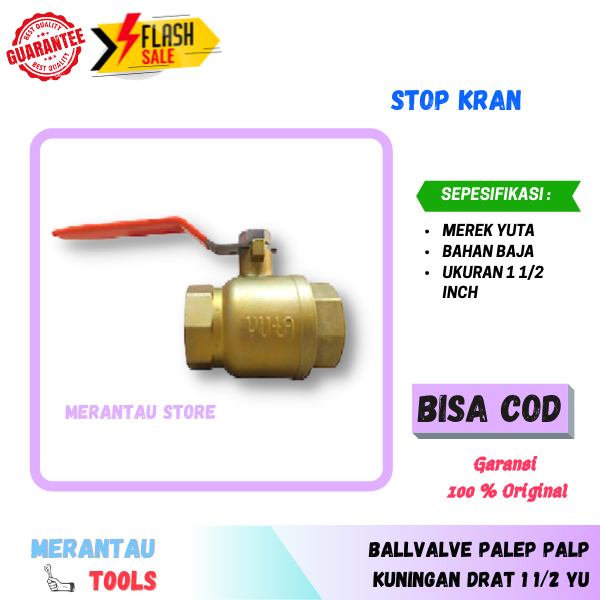 Ballvalve Kuningan Yuta 1 1/2 Inch Ball Valve Stop Kran Besi Palep Palp ...