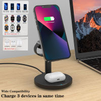 (HOT)3 In 1 Magnetic Wireless Charger Station สำหรับ 13 12 Pro Max Mini Magnet Fast Charging Stand สำหรับ 76 3