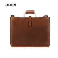 GENODERN Slim Briefcase for Men Genuine Leather Men Messenger Bag 13 Inch Crazy Horse Leather Laptop Bag Maletines Hombre