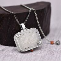 Independent design sachet jade box necklace retro temperament fashion simple jewelry Hetian jade inlaid silver pendant