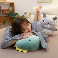 (ร้อน) น่ารักตุ๊กตาสัตว์หมอนนุ่มยัดไส้ไดโนเสาร์ยูนิคอร์นปลาวาฬหมู Totoro ฮัสกี้ของเล่นตุ๊กตาฤดูหนาวมืออุ่นด้วยผ้าห่ม