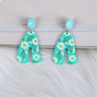 Beauty Flowers Print Blue Earrings for Women Girls 2022 New Design Acrylic Plant Geometric Dangle Earring Fashion Party Jewelry