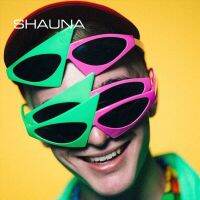 SHAUNA Fashion Christmas Triangle Oval Green Rose Contrast Color Roy Purdy Sunglasses Stage Hip Hop Party Glasses UV400 Cycling Sunglasses