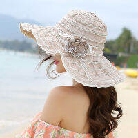 2020 New Fashion Women Hat Korea Style Flower Packable Large Wide Brim Hat Anti-UV Adjustable Ladies Floppy Beach Sun Hat