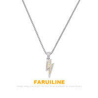 FARUILINE MEN379 แสงหรูหราเต็มเพชรฟ้าผ่าสร้อยคอผู้ชายเหล็กไทเทเนียมไม่จางหายโซ่จี้ฮิปฮอป