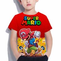 2023 NEW2023ใหม่ Super Mario Bros เสื้อยืดเด็ก Harajuku แฟชั่น Casual Mario เสื้อยืดเด็กผู้หญิงโพลีเอสเตอร์ฤดูร้อนชายหญิงแขนสั้น