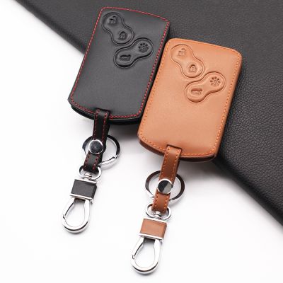 dfthrghd 4 buttons High Quality Leather Key Case Cover Protector For Renault Clio Megane Logan 2 3 koleos Scenic Card Car-Styling