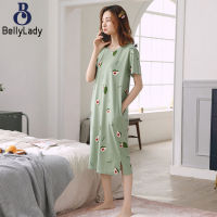 Women Summer Short Sleeve Nightdress Milk Silk Cartoon Print Round Neck Pajamas Loose Homewear Nightgown Casual Shirt Sleepdress【fast】