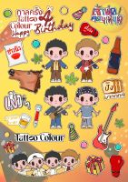 STICKER สติ๊กเกอร์ไดคัท กันน้ำ ขนาด A4  : กาลครั้ง 4 Happy Birthday Tattoo Colour