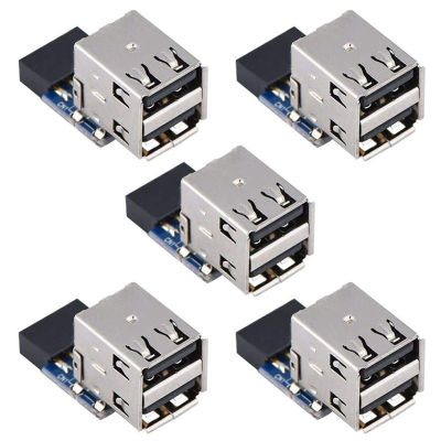5Pcs Desktop Board USB Connector, 9Pin/10Pin Dual USB2.0 a Port Front Panel Adapter, USB Internal Motherboard Header