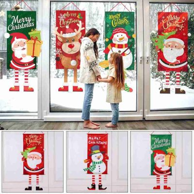 NOTION การจัดบรรยากาศ แบนเนอร์ประตูคริสต์มาส ที่แขวนประตู อุปกรณ์ตกแต่งวันหยุด ป้ายสัญลักษณ์หน้าต่าง ของใหม่ มนุษย์หิมะชายชรา ธงผ้าทอ คริสมาสต์