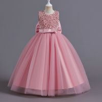 ZZOOI Bridesmaid Girl Wedding Party Dress Elegant Girl Sequin Pink Gala Long Gown Children Bow Birthday Princess Costume Teen Vestidos