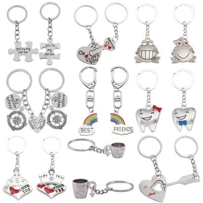 I Love You Couple Keychain Heart Shaped LOVE Letters Rabbit Frog Cups Key Chain Animal Heart Key Ring For Lovers Best Friends Key Chains