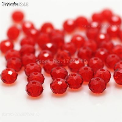 Isywaka Red Color 4x6mm 50pcs Rondelle Austria faceted Crystal Glass Beads Loose Spacer Round Beads for Jewelry Making