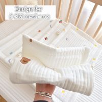 ZZOOI Cotton Quilted Soft Newborn Flat Pillow Infant Baby Cozy Pillow with Embroidered Bear Stars 0-3 months Infant Pillow Towel