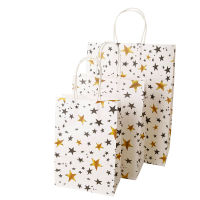 10Pcs Festival Gift Bags Gold Dot Black Striped stars kraft paper bag Multifunction Recyclable Paper Bag With Handle 21*15*8cm