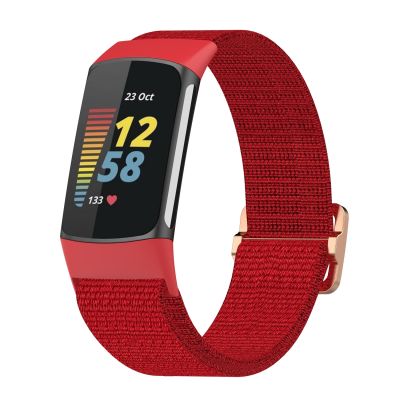 สำหรับสายนาฬิกาข้อมือเปียถักไนล่อนแบบยืดได้สำหรับ Fitbit Charge 5 (สีแดง)
