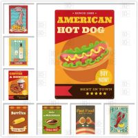 【CW】 Fast Food Metal Tin Sign Posters Hot Dog Sandwich Burger Pizza Plates Plaques