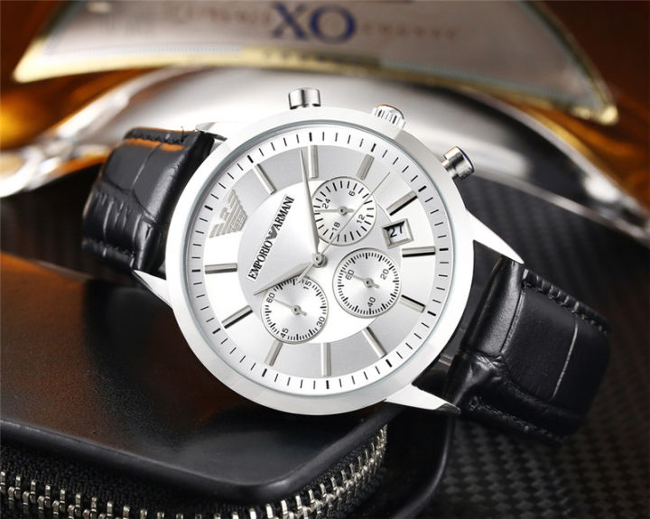 armani-นาฬิกาข้อมือสำหรับผู้ชายสไตล์คลาสสิก-นาฬิกาควอตซ์ลำลองแฟชั่นนาฬิกาสไตล์คลาสสิกของแท้