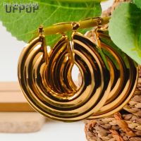 European and American Gold-Plated Exaggerated Large Hoop Earrings Circular Texture Hollow Stainless Steel Simple Ear Decoration