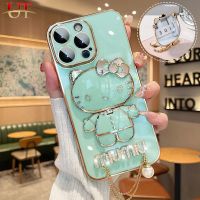 สำหรับ Iphone 11 Pro Max Iphone 12 Pro Max Iphone 13 Pro Max Iphone 14 Pro Max 14 Plus Iphone 15 Pro Max 15 Plus Hello Kitty แฟชั่นหรูหรากระจกแต่งหน้าเคสมือจับสำหรับโทรศัพท์มือถือประกายเพชรแผ่นตัวอักษร TPU นุ่มป้องกันด้านหลังผ้าคลุม