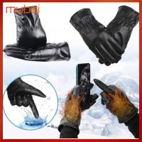 MUBAI Men Leather Gothic Punk Windproof Gloves Touchscreen Black Gloves Anti Slip Mittens