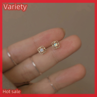 Variety ✨Hot Sale✨ ต่างหูเม็ดกลมลายดอกไม้สำหรับผู้หญิงต่างหูดีไซน์แบบมินิมอลต่างหูทรงกลวงประดับหินมูนสโตนขนาดเล็ก