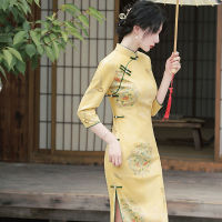 ยืนปก Cheongsam 2021ฤดูใบไม้ร่วงใหม่ที่ดีขึ้นชุดแขนยาวหญิงสาวย้อนยุคย้อนยุคสไตล์จีนย้อนยุคทุกวัน