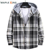 Mens Plaid Hooded เสื้อแขนยาว Hip Hop Streetwear 2021ฤดูใบไม้ร่วง Vintage เสื้อผ้าทำงานสำนักงานสังคมเสื้อชาย Chemise Homme