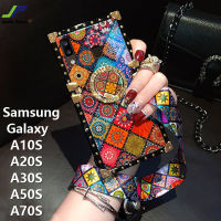 JieFie สำหรับ Samsung Galaxy A10S A20S A30S Samsung A50S A70S Blu-Ray สไตล์ชาติพันธุ์เคสโทรศัพท์ Luxury Square กันกระแทกฝาหลัง + ขาตั้งโทรศัพท์และเชือกเส้นเล็ก