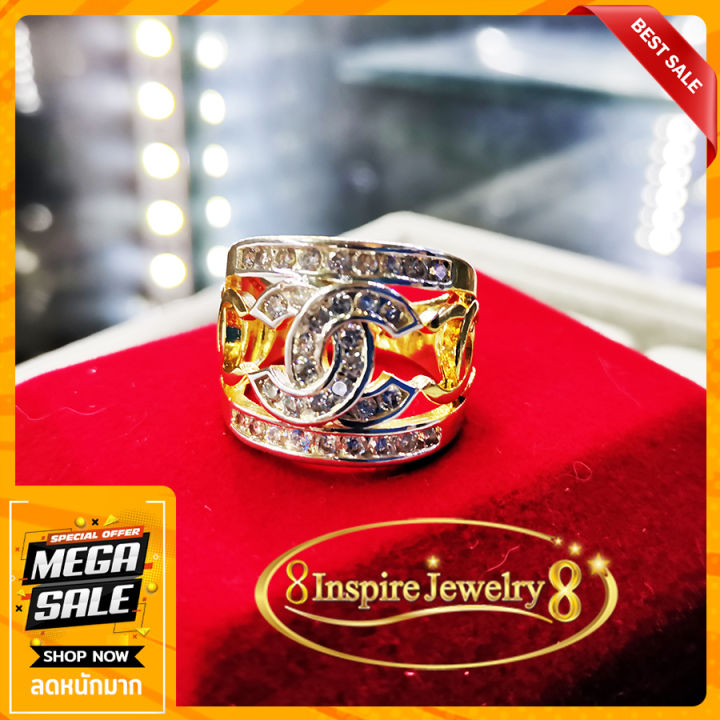 inspire-jewelry-แหวนเพชรสวิส-งานแฟชั่นอินเทรน-ฝังล็อค-งานจิวเวลลี่-ตัวเรือนขึ้นด้วยทองเหลืองนอก-งานทองเค-18k