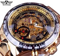 WINNER Winner Mens Personalized Fashion Gold All Steel Hollow Automatic Mechanical Watch 【QYUE】