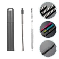 1 Set of Stainless Steel Straw Reusable Straw with Cleaning Brush Milk Tea Drinks Coffee Collapsible Drinking Straw Specialty Glassware