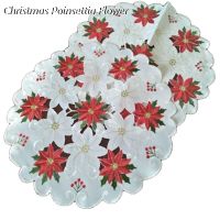 【YD】 satin Poinsettia flower embroidery place mat pad cloth cup doily coffee tea coaster placemat kitchen