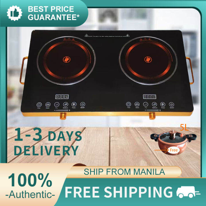 Black crystal plane Double Burner Cooktop Touchscreen Energy Efficient