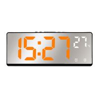 Voice Control Mirror Alarm Clock Digital Temperature Dual Alarm Snooze Desktop Table Clock Night Mode 12/24H