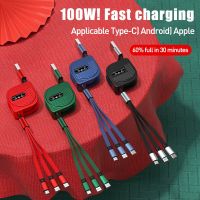 3 in 1 USB Charge Cable Retractable 6A 100W Super Fast Charge Data Cable Portable Universal for iPhone 14 Xiaomi Samsung Huawei