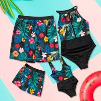 Flower Print Swimwear Family Matching Outfits Look Mother Daughter Bikini Swimsuits Mommy and Me Clothes Dad Son Swimming Trunks