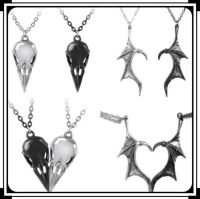 Fashion Retro Black White Dragon Wing Skull Eagle Mouth Matching Necklace for Couples Gothic Metal Pendant Necklace Party Gift