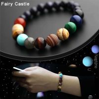 【Fairy Castle】สร้อยข้อมือดาวเคราะห์หินธรรมชาติ8ดวง,สร้อยข้อมือดาวเคราะห์จักรวาลสำหรับโยคะจักระและกาแล็กซี่สร้อยข้อมือระบบพลังงานแสงอาทิตย์สำหรับผู้ชายหรือผู้หญิง