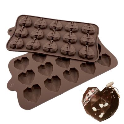 2022 New Heart Chocolate Molds 15 Cavity Diamond Love Shape Silicone Wedding Candy Baking Molds Cupcake Decorations 3D Cake Mold
