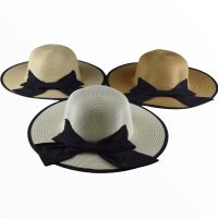 หมวกสานปีกกว้าง C015 หมวกสานคาดโบว์ดำ หมวกแฟชั่น หมวกกันแดด หมวกเที่ยวทะเล พร้อมส่ง
