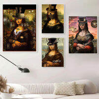 Surreal Steampunk Mona Lisa ภาพวาดผ้าใบ: ตลกบทคัดย่อ Wall Art สำหรับห้องนั่งเล่นตกแต่งบ้าน