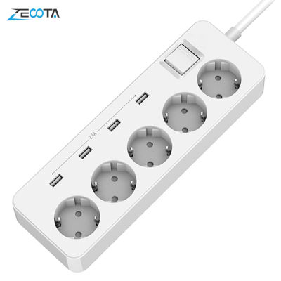 Multiple Power Strip Surge Protection 5 way Leads Outlets EU Electric Plug Sockets with USB Charging Adapter 1.5m Extension Cord