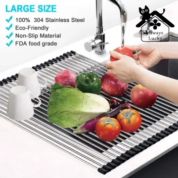 Triangle Dish Drying Rack for Sink Corner Roll Up Dish Drying Rack Folding  Stainless Steel Multipurpose Over the Sink Corner Dish Drainer Mat for  Kitchen (Black) 