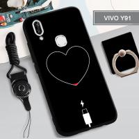 เคสซิลิโคนแบบนิ่มสำหรับ VIVO Y91เคสโทรศัพท์กล่องคลุมทั้งหมดทาสีป้องกันการตกฝาครอบโทรศัพท์กันรอยขีดข่วนสำหรับ VIVO Y91พร้อมห่วงจับและสายคล้องฟรี